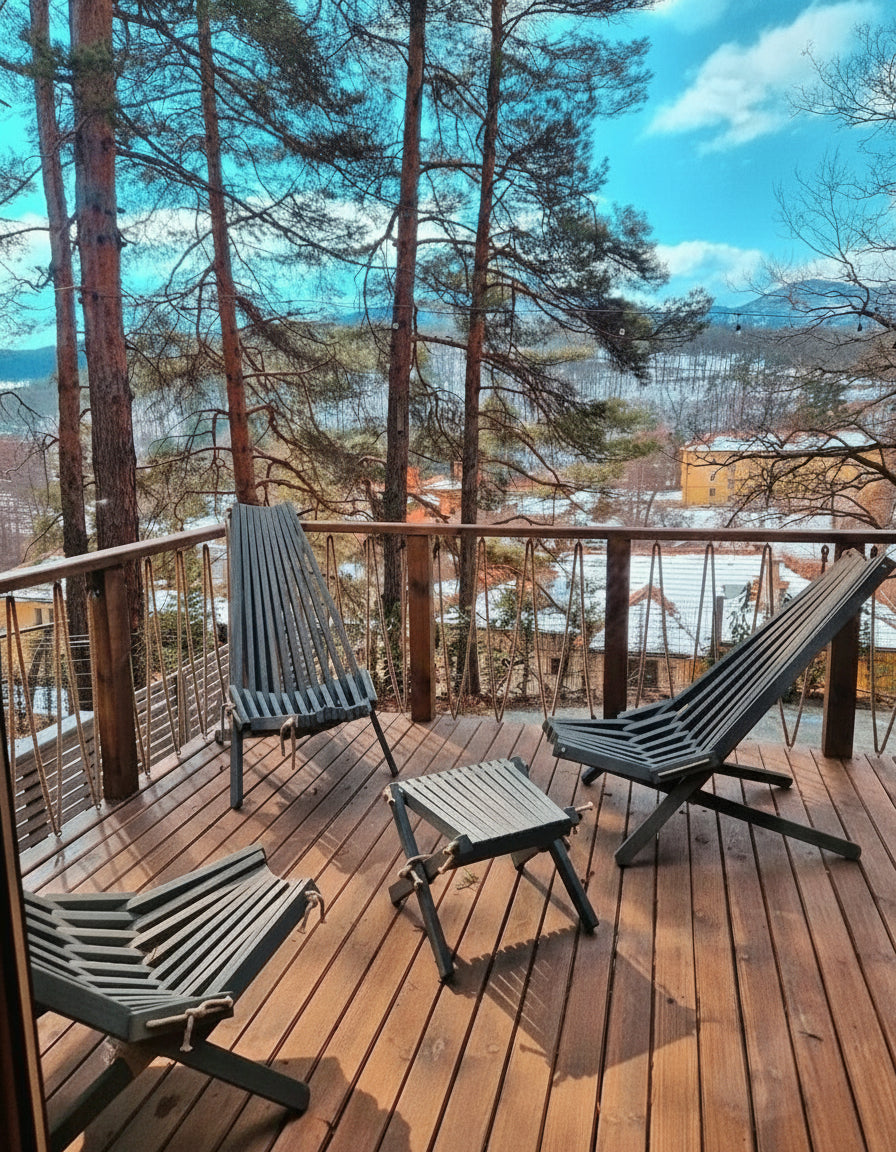 Wooden Lounge Set - 2 Chairs & Stool | Handmade Outdoor Furniture