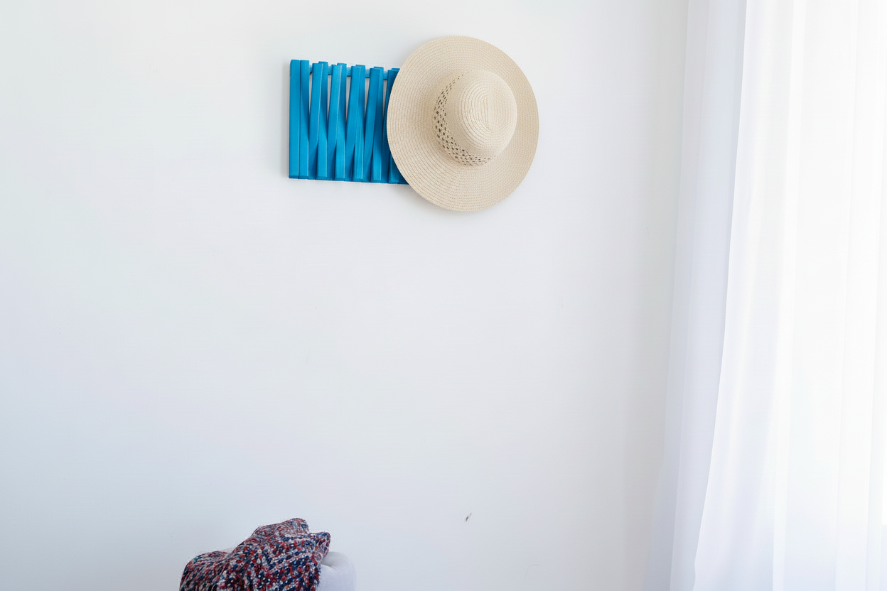 Blue Wooden Wall Rack - Handcrafted Solid Wood Shelf  | Lemnart-R