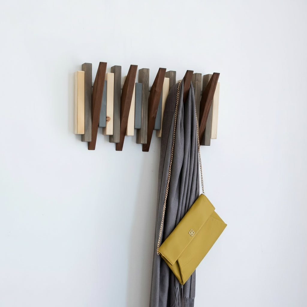Multicolour Wood Wall Rack - Solid Wood Entryway Shelf | Lemnart-N