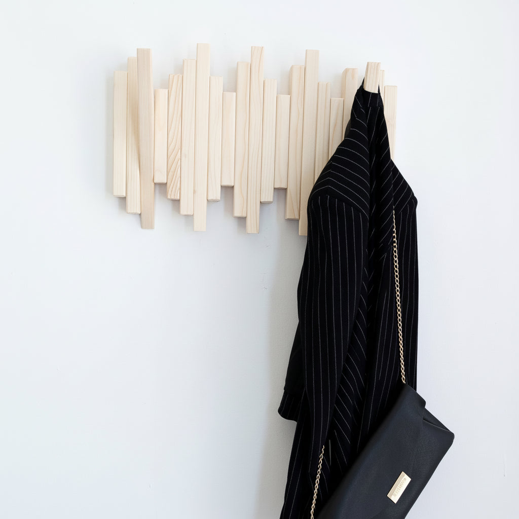 Natural Wood Wall Rack - Solid Wood Entryway Shelf | Lemnart-N