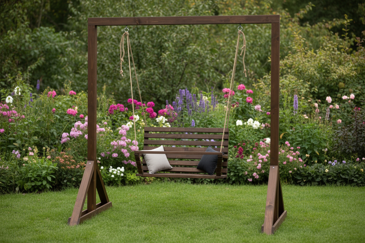 SAKART Double Wooden Kids Swing (Ages 3–12)