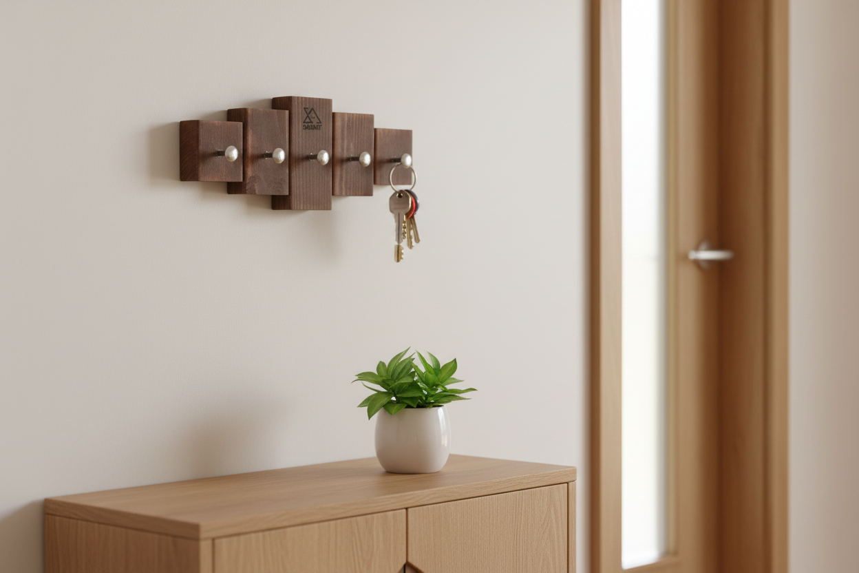 Key Holder Lemnart K – Handcrafted Chocolate  Wooden Wall Key Rack