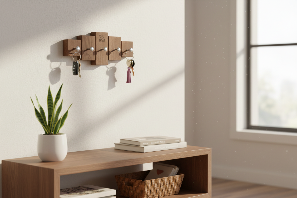 Key Holder Lemnart K – Handcrafted Chocolate  Wooden Wall Key Rack
