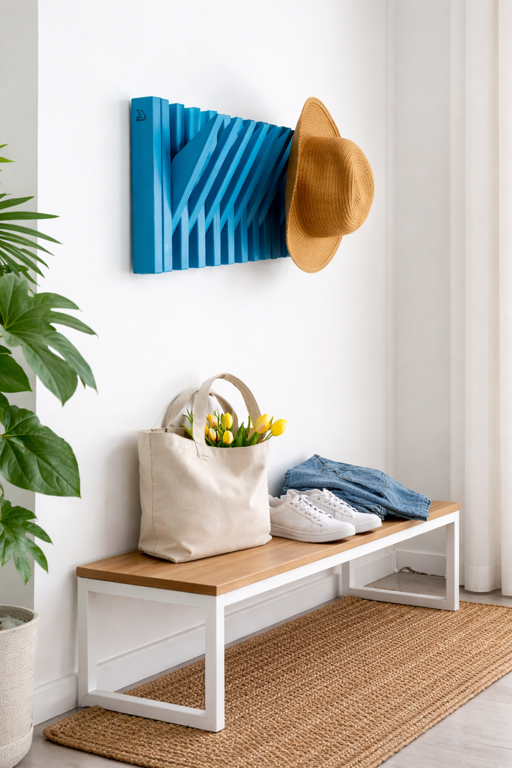 Blue Wooden Wall Rack - Handcrafted Solid Wood Shelf  | Lemnart-R