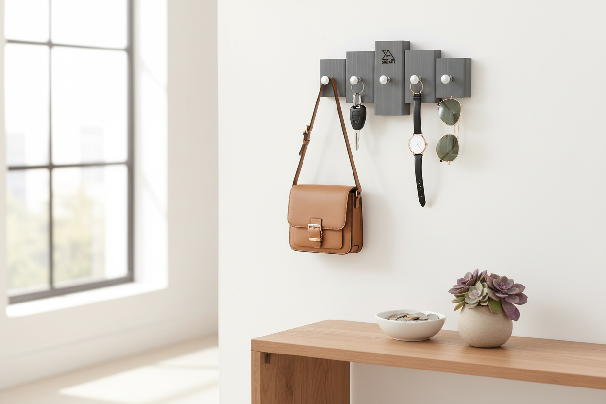 Key Holder Lemnart K – Handcrafted Taupe Wooden Wall Key Rack