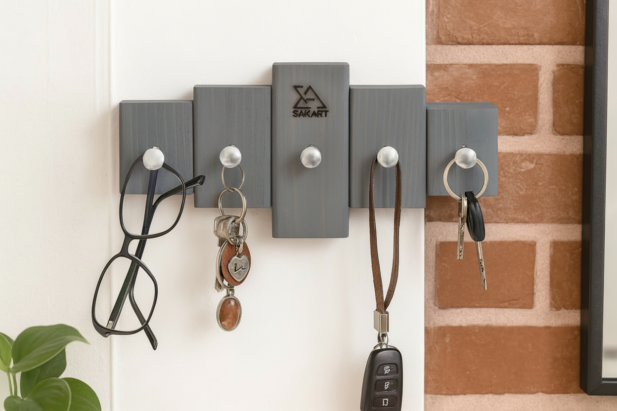 Key Holder Lemnart K – Handcrafted Taupe Wooden Wall Key Rack