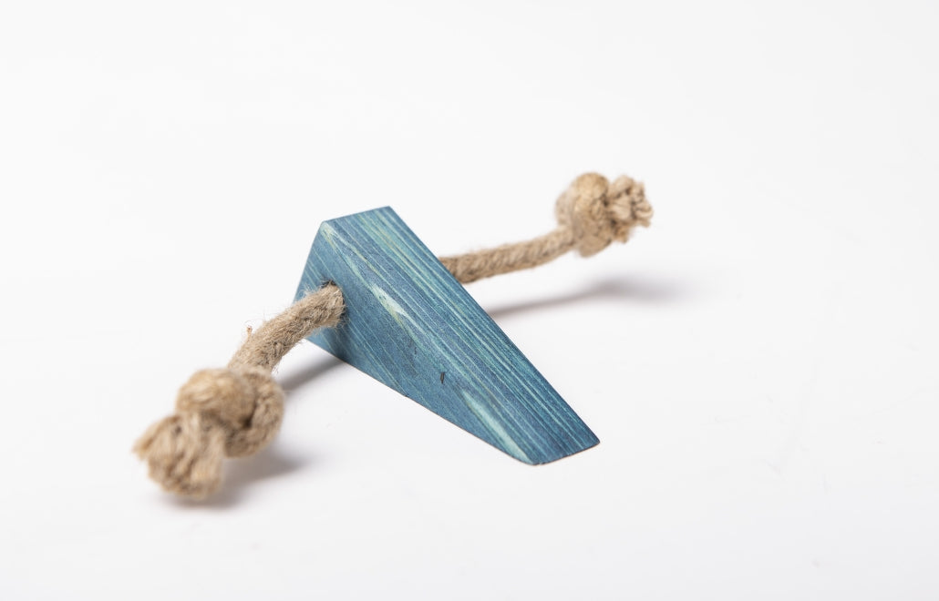 Handcrafted Eco Wooden Door Stopper- Blue