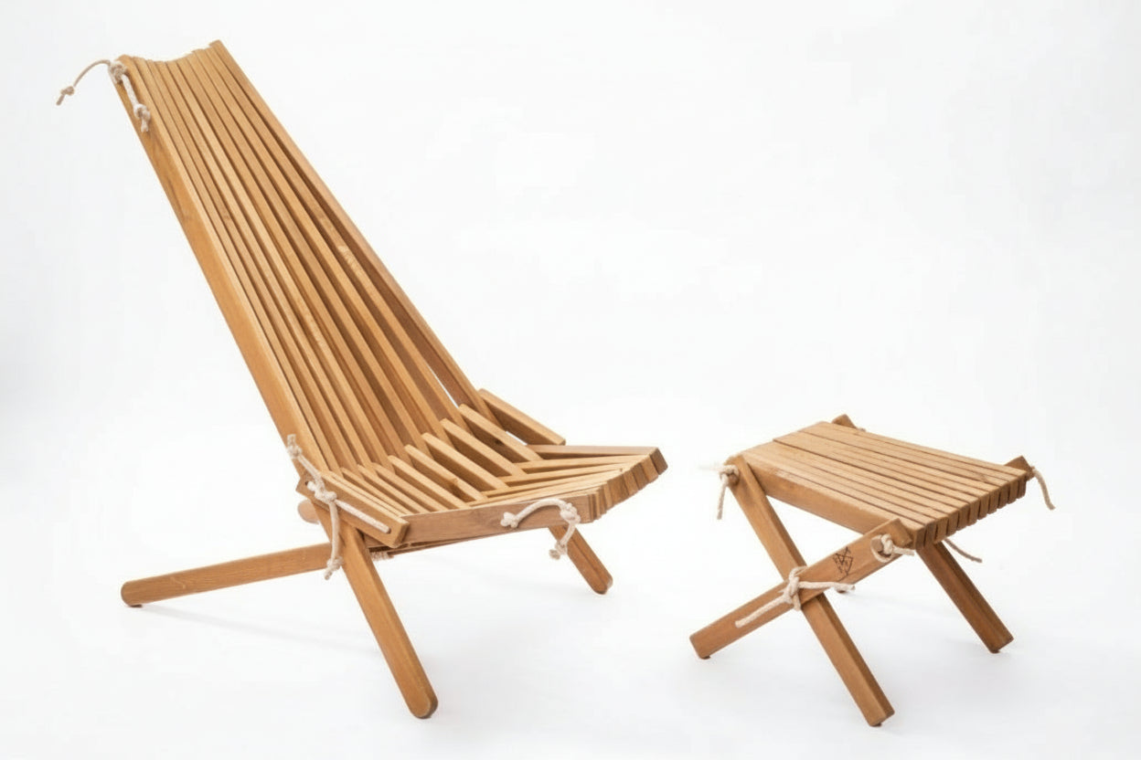 Wooden Lounge Set (Chair + Stool) - Handmade Outdoor Furniture | Sakart
