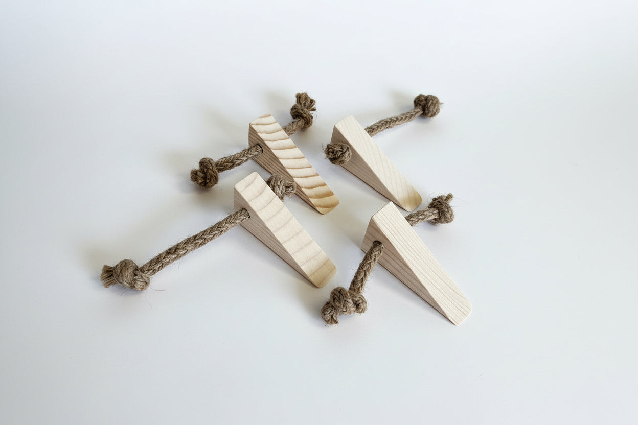 Handcrafted Eco Wooden Door Stopper – Set of 4 | Natural & Plastic-Free