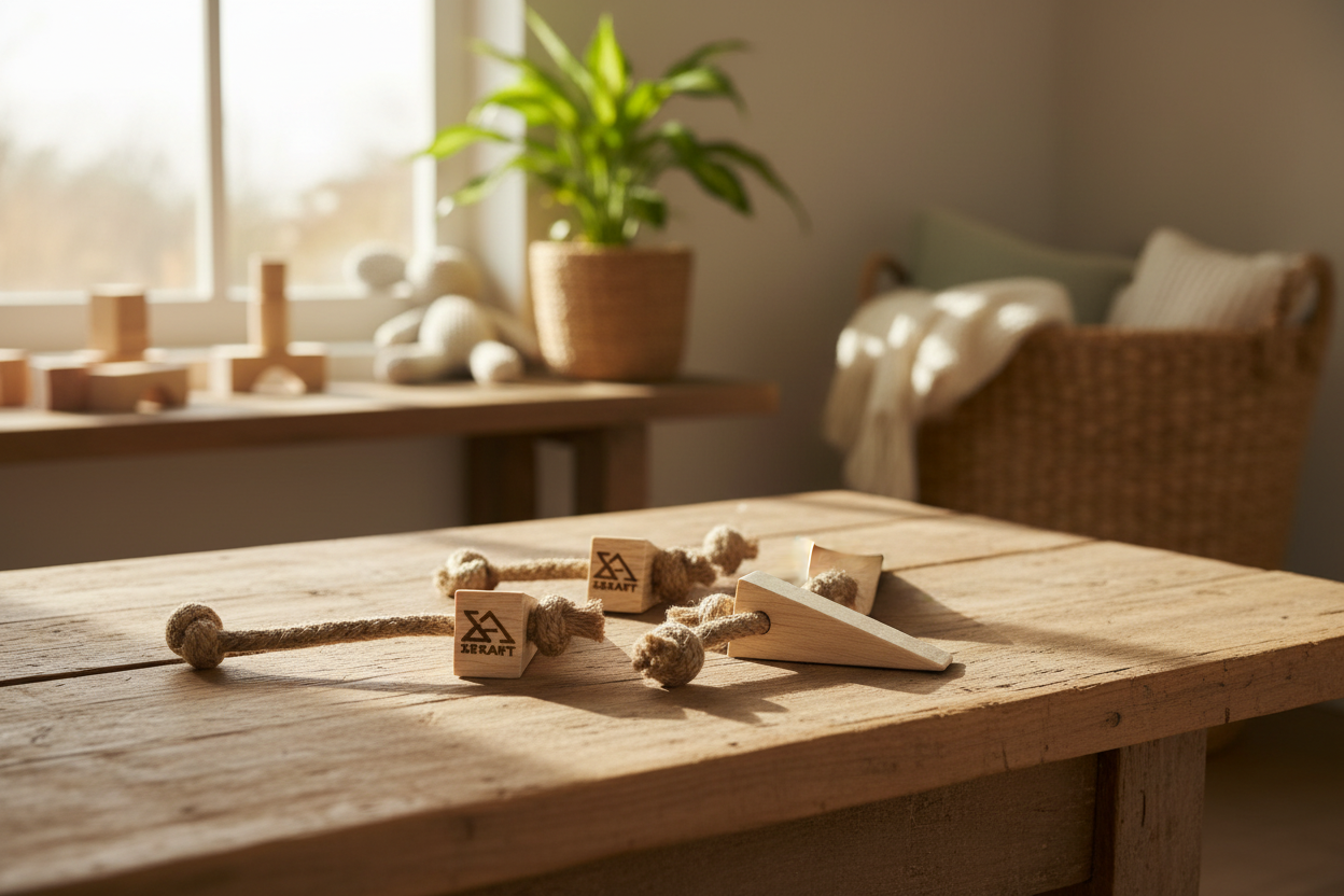 Handcrafted Eco Wooden Door Stopper – Set of 4 | Natural & Plastic-Free