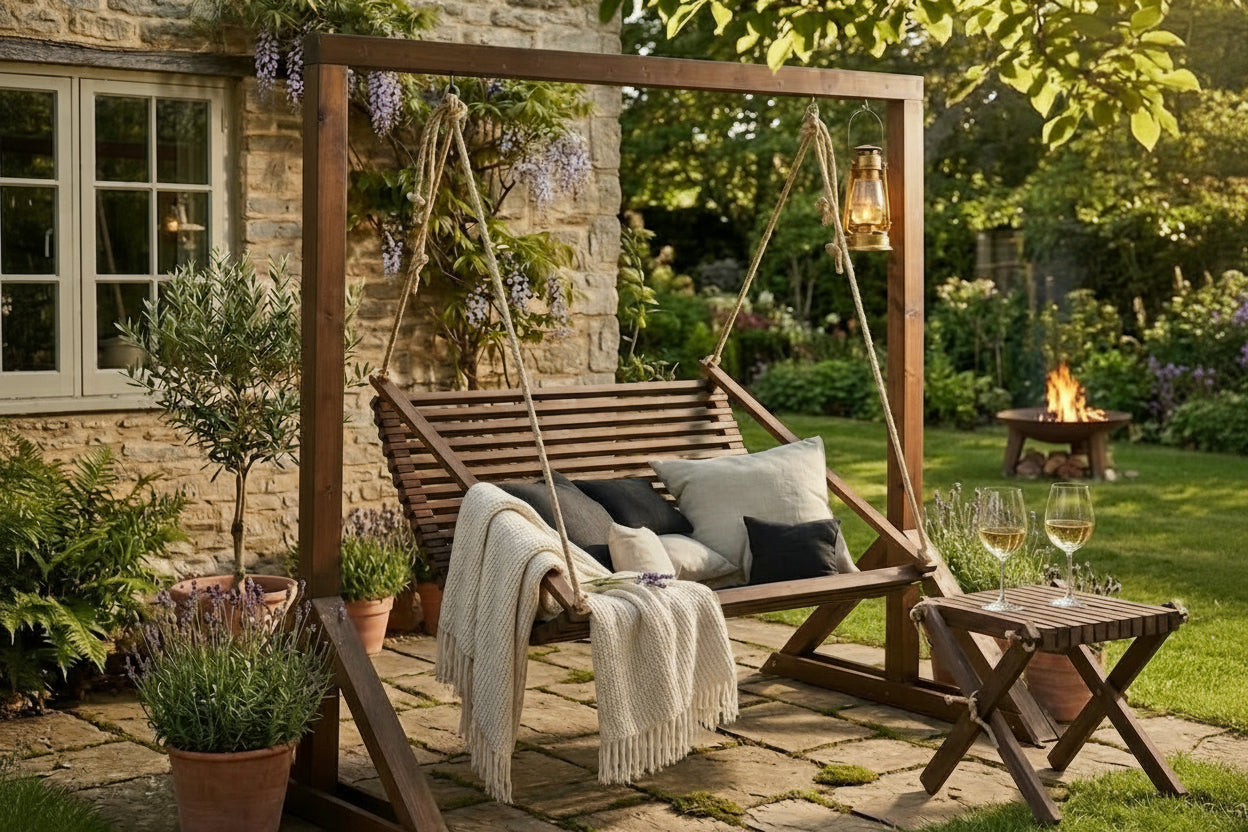 Double Wooden Garden Swing for Adults - With or Without Stand | Outdoor Garden Swing