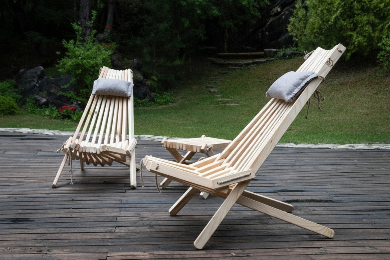 Wooden Lounge Set - 2 Chairs & Stool | Handmade Outdoor Furniture