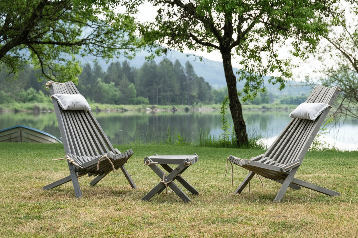 Set “Lemnart CCT1” – Handcrafted Wooden Lounge Chair Duo & Stool