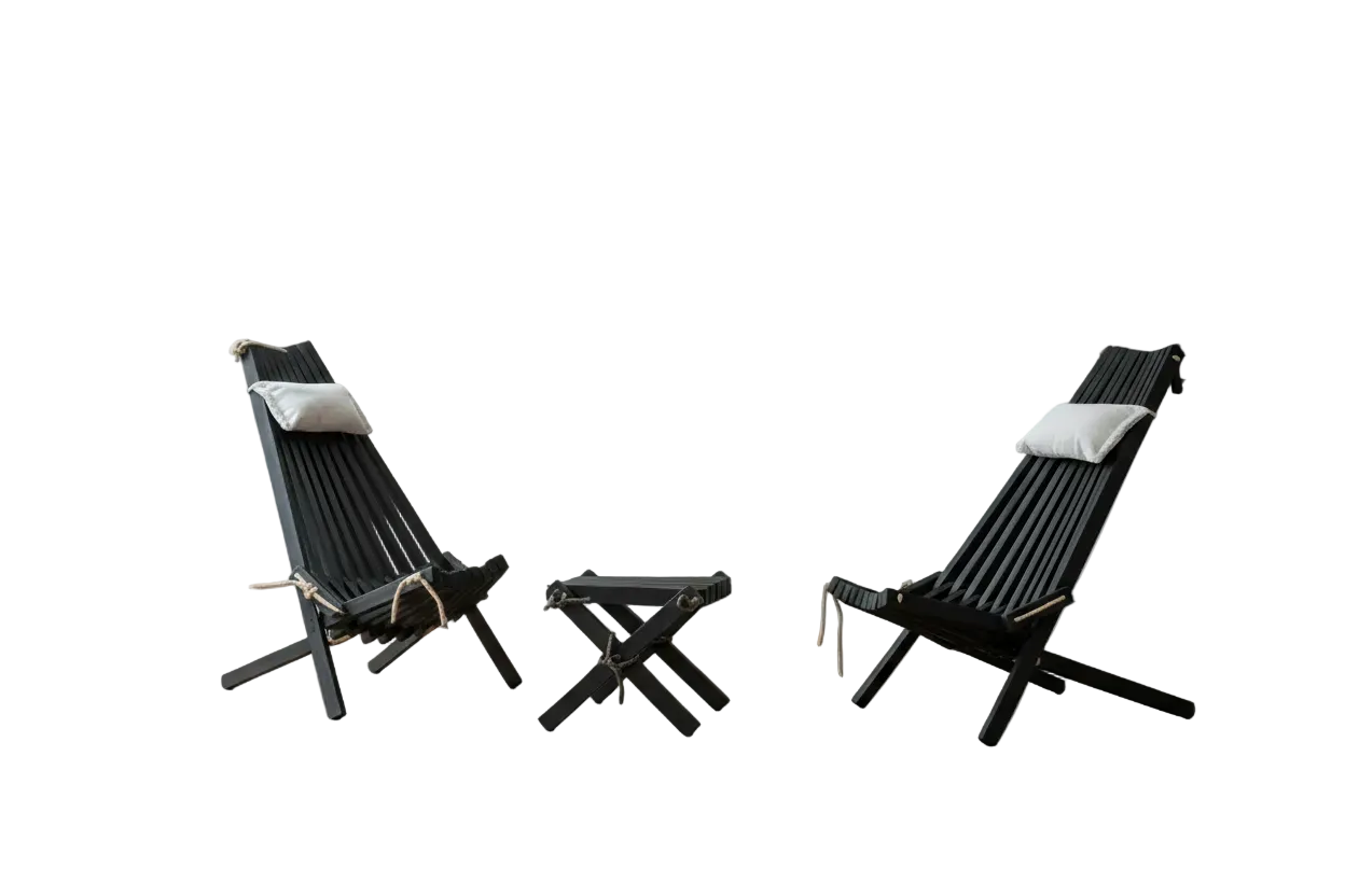 Wooden Lounge Set - 2 Chairs & Stool | Handmade Outdoor Furniture