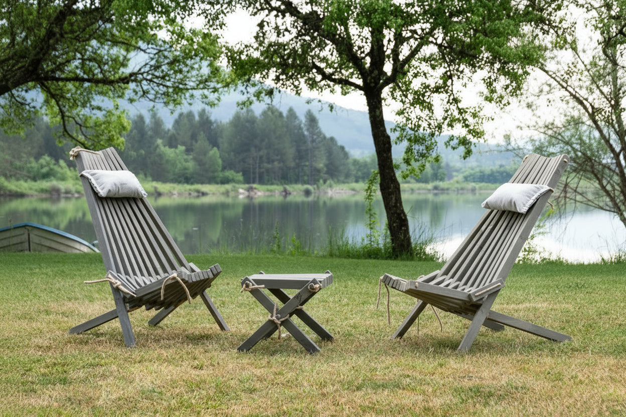 Wooden Lounge Set - 2 Chairs & Stool | Handmade Outdoor Furniture