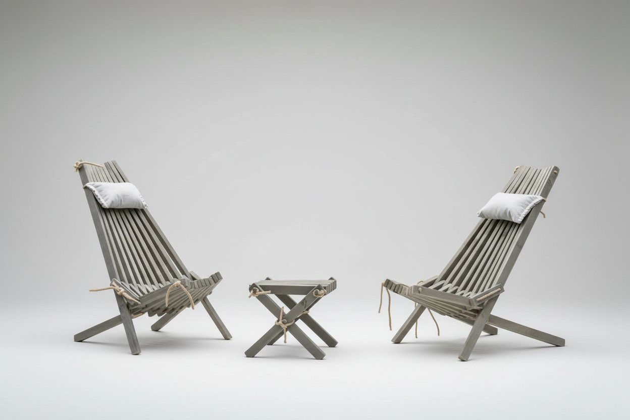 Wooden Lounge Set - 2 Chairs & Stool | Handmade Outdoor Furniture