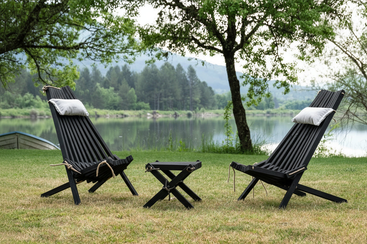 Set “Lemnart CCT7” – Handcrafted Wooden Lounge Chair Duo & Stool