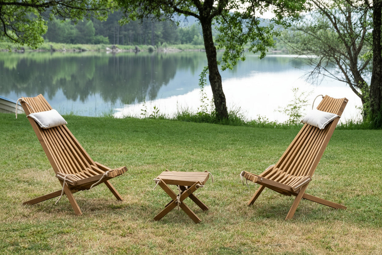 Wooden Lounge Set - 2 Chairs & Stool | Handmade Outdoor Furniture