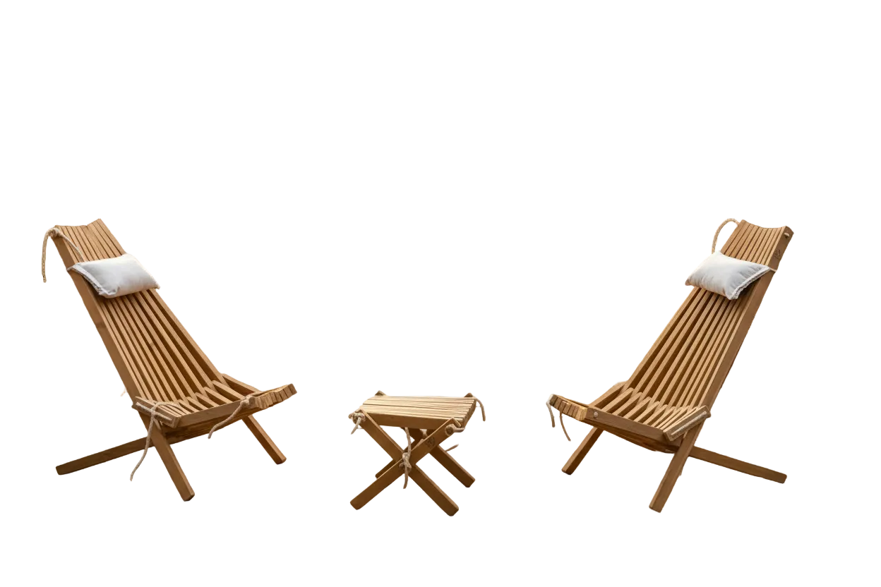 Wooden Lounge Set - 2 Chairs & Stool | Handmade Outdoor Furniture