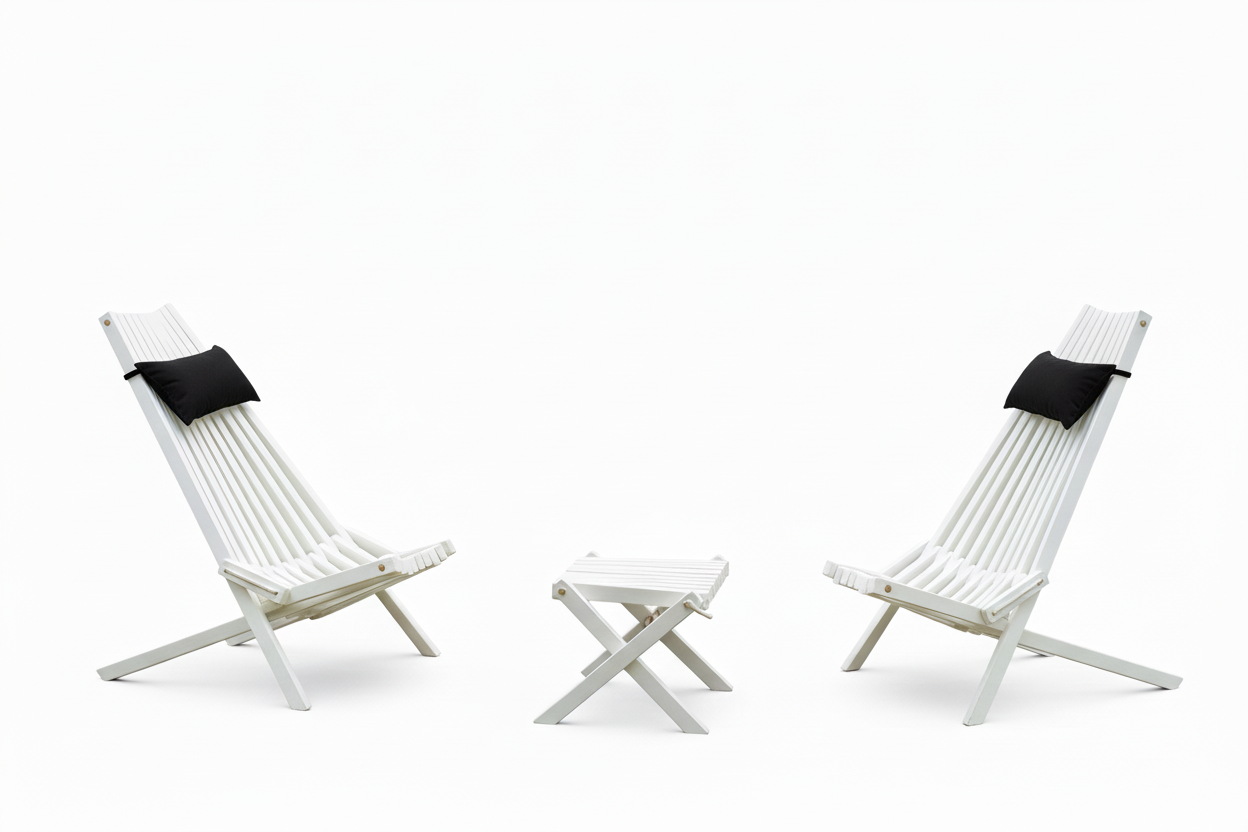 Wooden Lounge Set - 2 Chairs & Stool | Handmade Outdoor Furniture