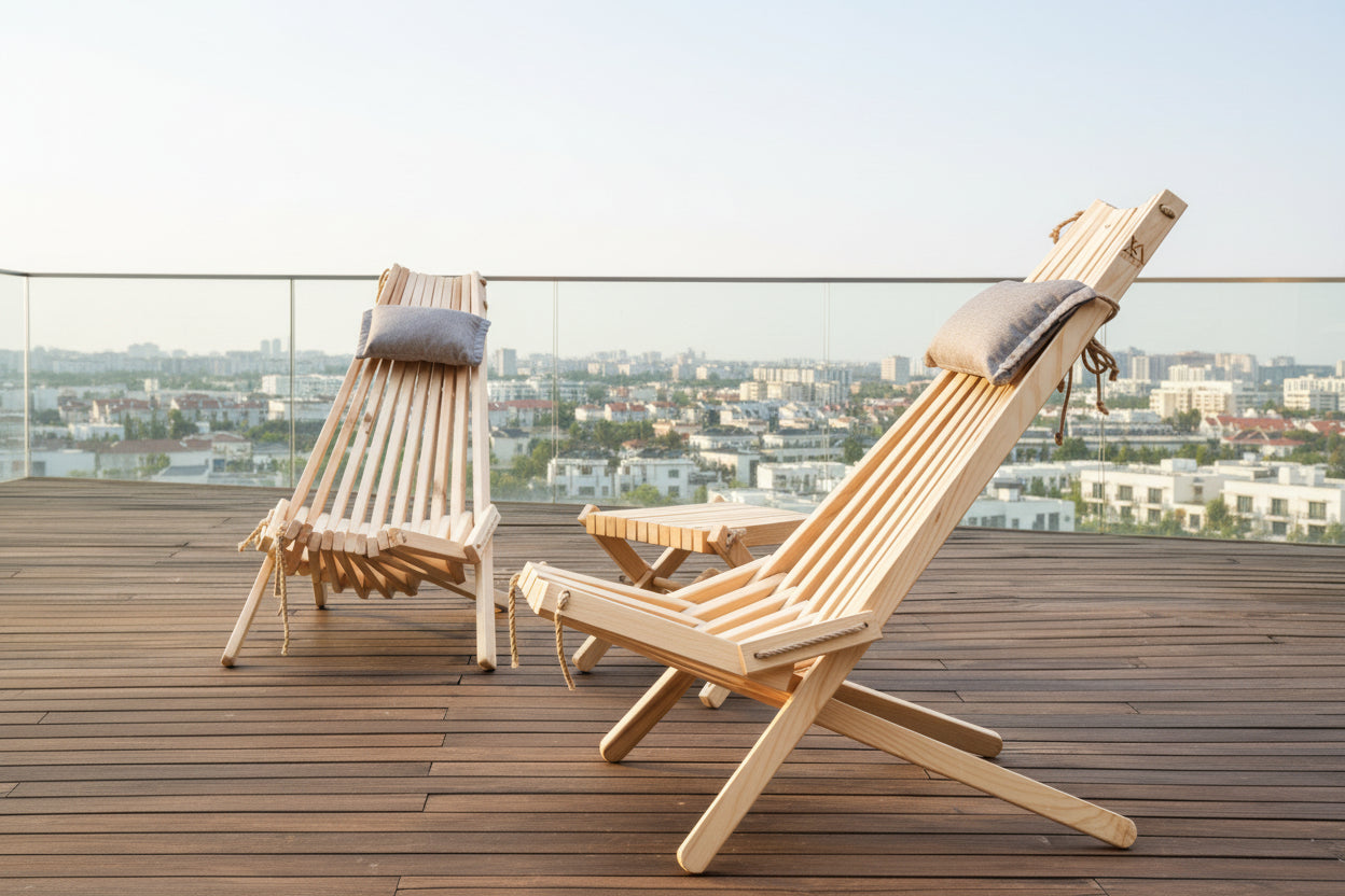 Set “Lemnart CCT3” – Handcrafted Wooden Lounge Chair Duo & Stool