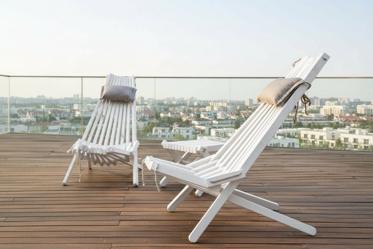 Wooden Lounge Set - 2 Chairs & Stool | Handmade Outdoor Furniture