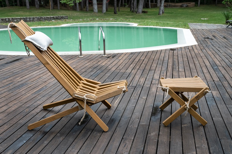 Wooden Lounge Set (Chair + Stool) - Handmade Outdoor Furniture | Sakart