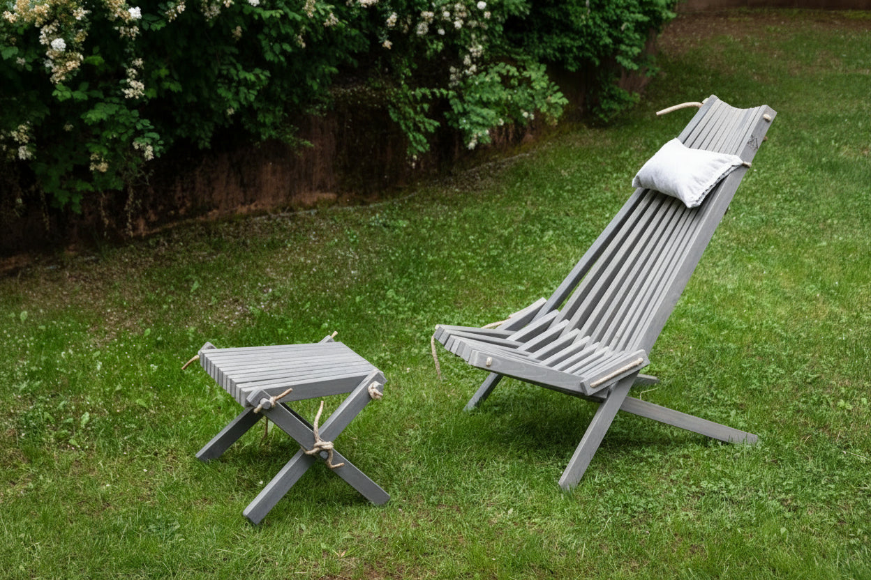 Wooden Lounge Set (Chair + Stool) - Handmade Outdoor Furniture | Sakart