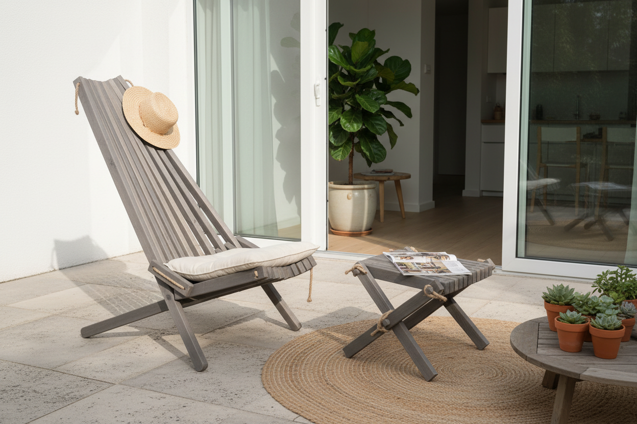 Wooden Lounge Set (Chair + Stool) - Handmade Outdoor Furniture | Sakart