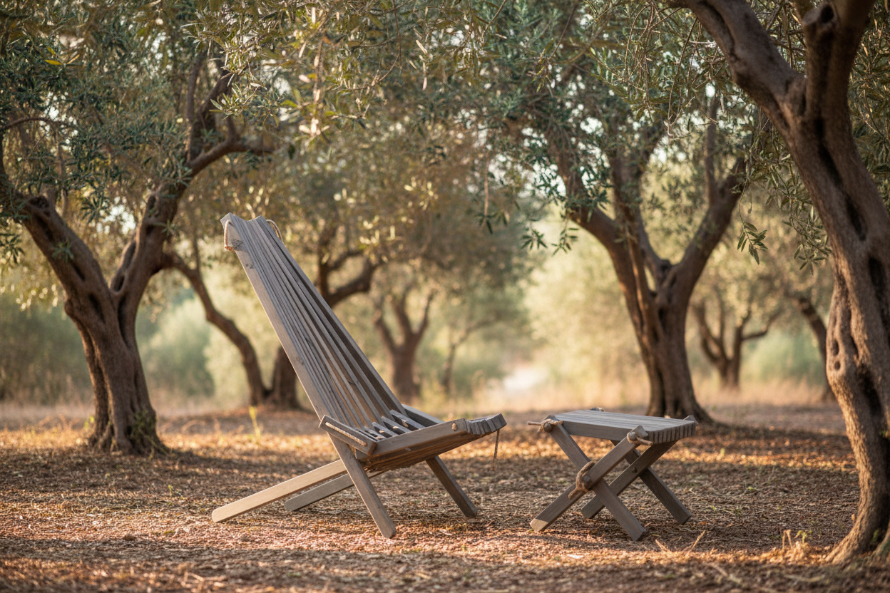 Wooden Lounge Set (Chair + Stool) - Handmade Outdoor Furniture | Sakart