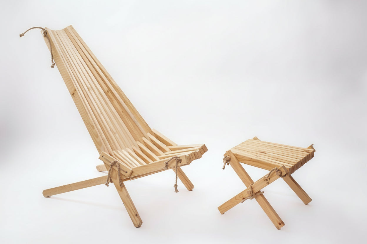 Wooden Lounge Set (Chair + Stool) - Handmade Outdoor Furniture | Sakart