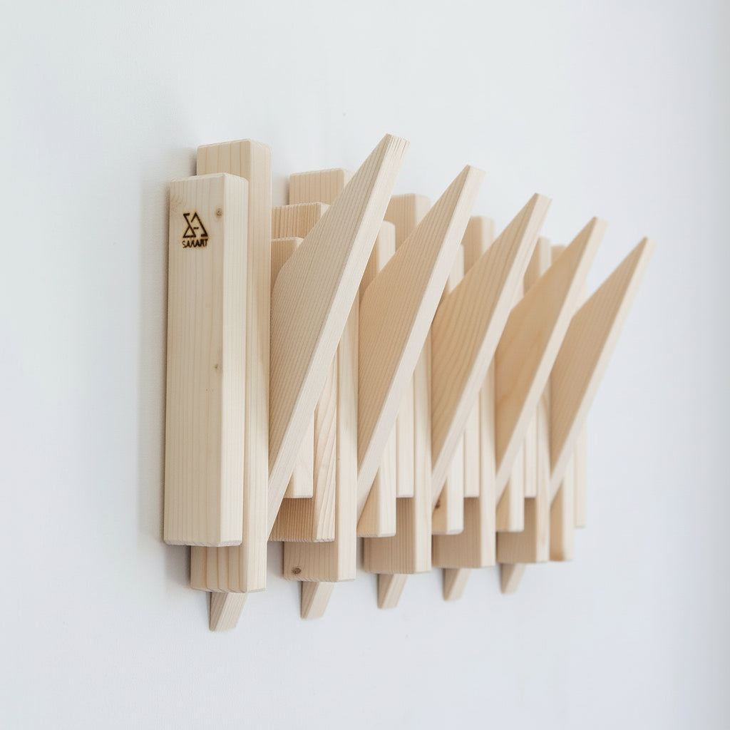 Natural Wood Wall Rack - Solid Wood Entryway Shelf | Lemnart-N